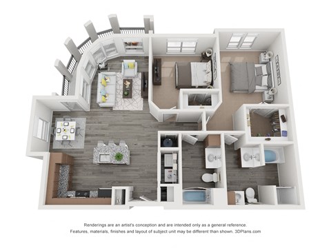 Floor plan for 2 beds, 2 baths, 1294 sqft